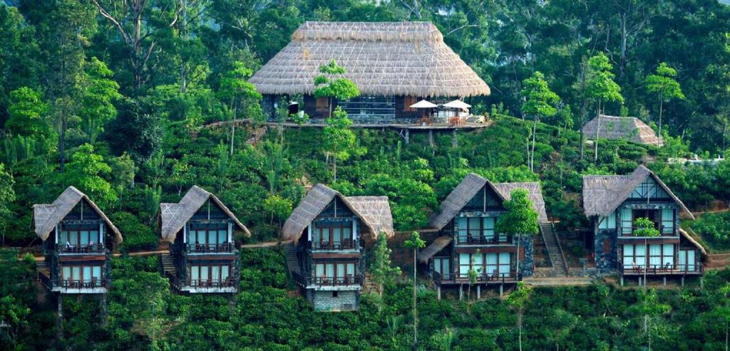 埃拉98英亩Spa酒店的山丘上树木丛生的房屋
