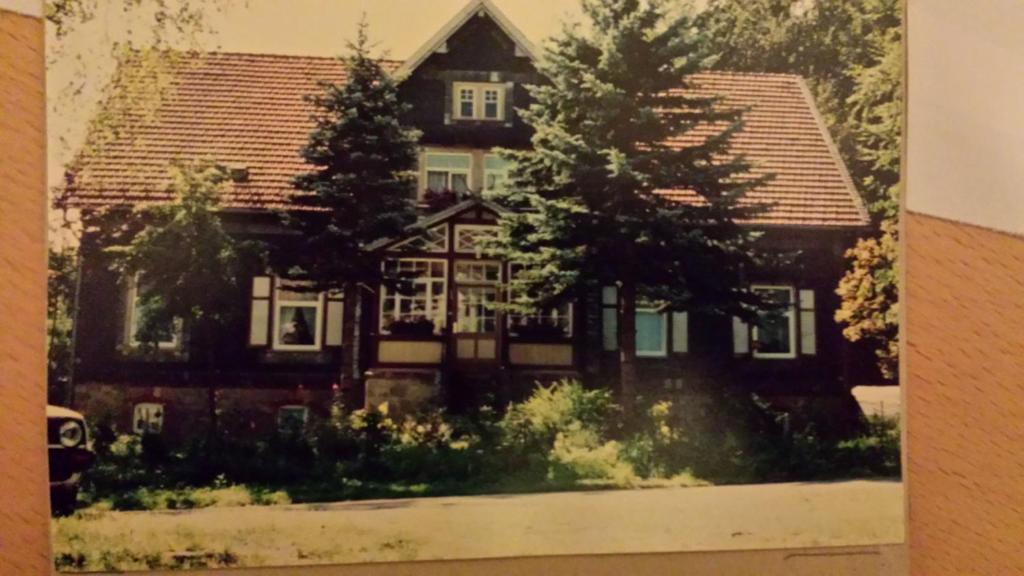 本讷肯施泰因Zur Alten Oberförsterei的前面有树木的房子的旧照片