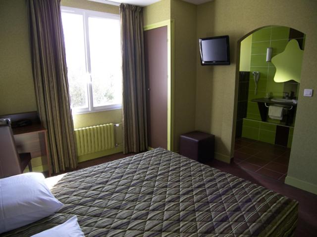 卢瓦尔河畔蒙路易蒙特罗尔酒店的一间卧室设有一张床、一个窗口和一间浴室