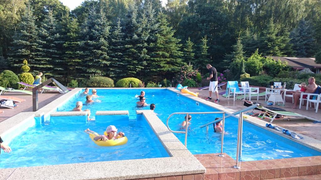 姆热日诺内斯特公寓的一群人在游泳池里