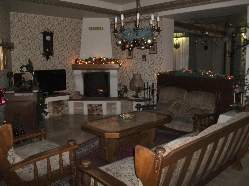 博尼哈德锐厅格酒店的带沙发、桌子和壁炉的客厅