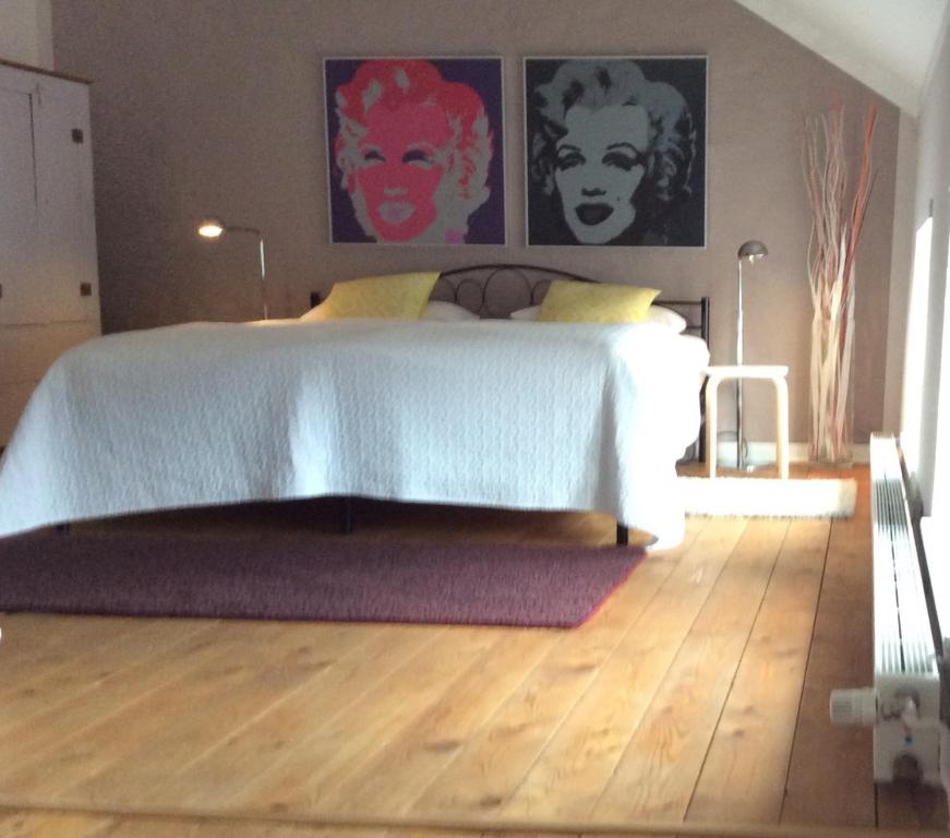 腓特烈LOFTvorSYLT的一间卧室配有一张床,铺有木地板