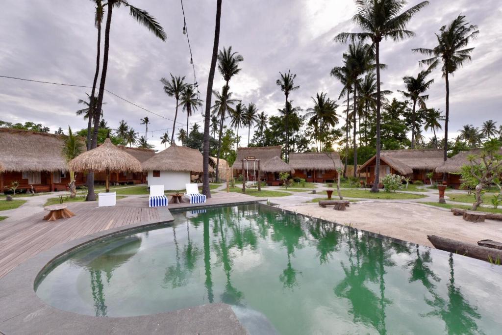 吉利阿尔博兰达生态旅舍的棕榈树度假村的游泳池