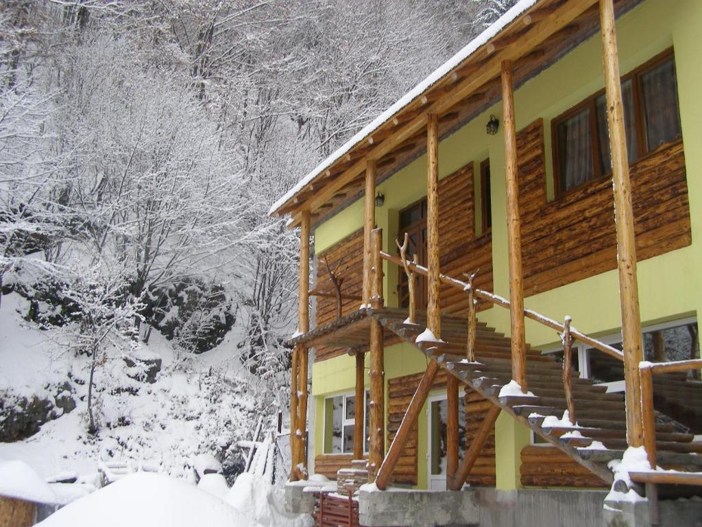 卡夫尼克El Stefano Srl的雪地里的小木屋,有雪覆盖的树木