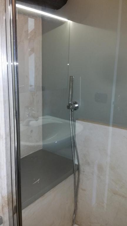 佩罗伯加米纳26号住宿加早餐旅馆的玻璃淋浴间,带水槽