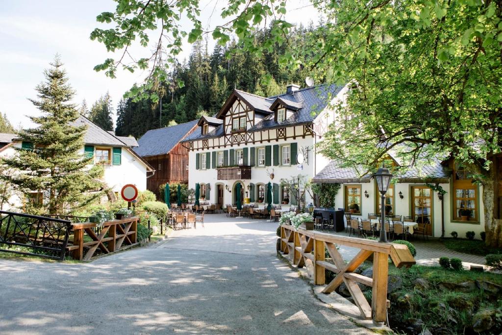 HelmbrechtsGasthof Bischofsmühle的山村里的一家酒店
