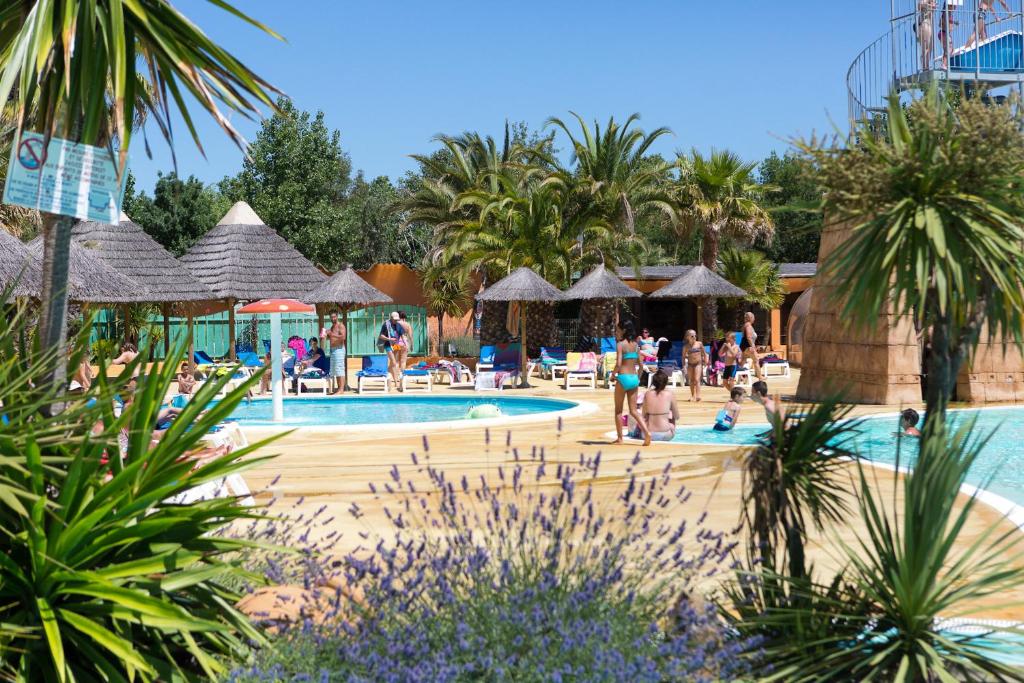 维亚斯Camping Club l'Air Marin的一群人在度假村的游泳池里