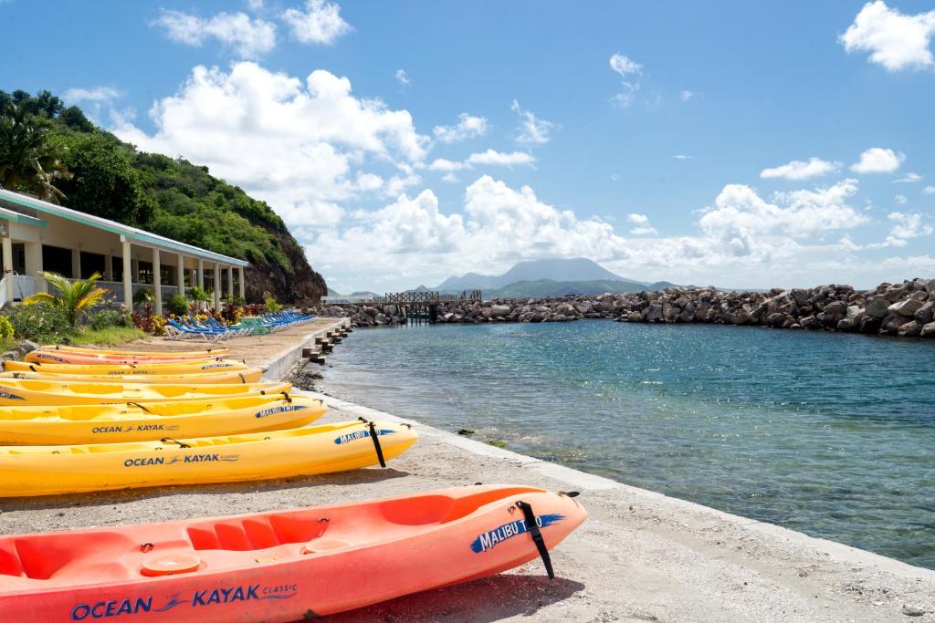 巴斯特尔Bird Rock Beach Hotel的划一排皮划艇,在海边