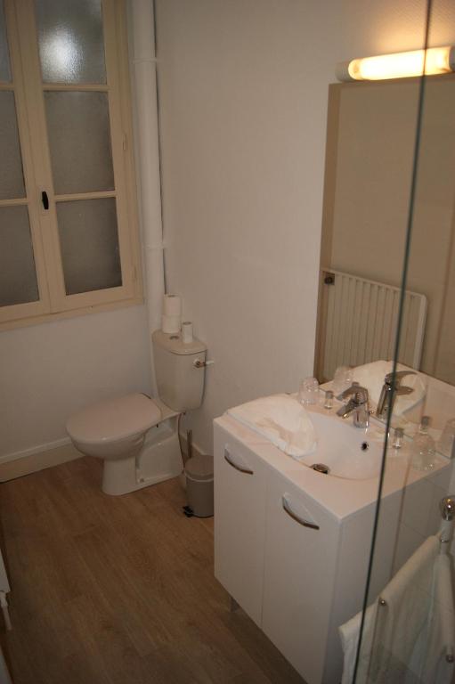 雷诺堡罗登酒店的白色的浴室设有卫生间和水槽。