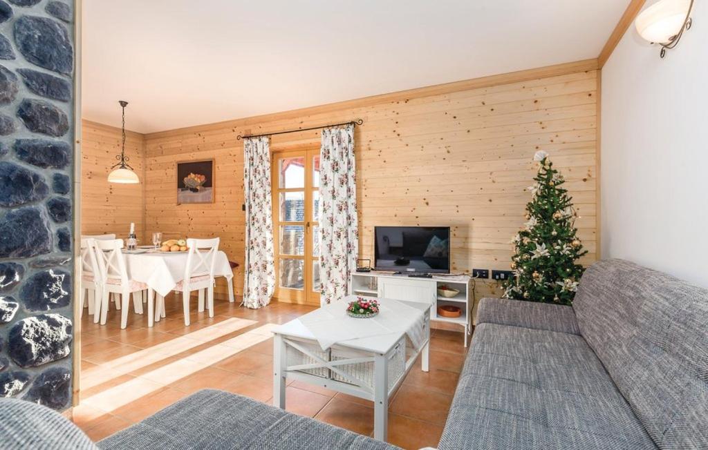 洛克维Apartment Vila Lokve的客厅配有沙发和带圣诞树的桌子