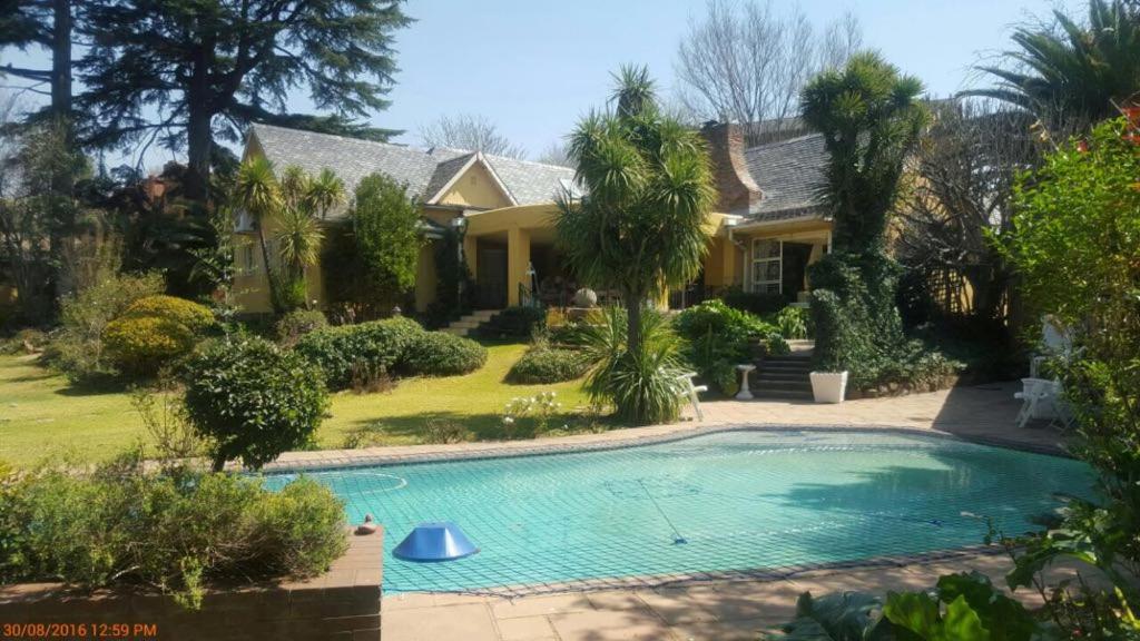 约翰内斯堡Villa MikaMora的庭院中带游泳池的房子