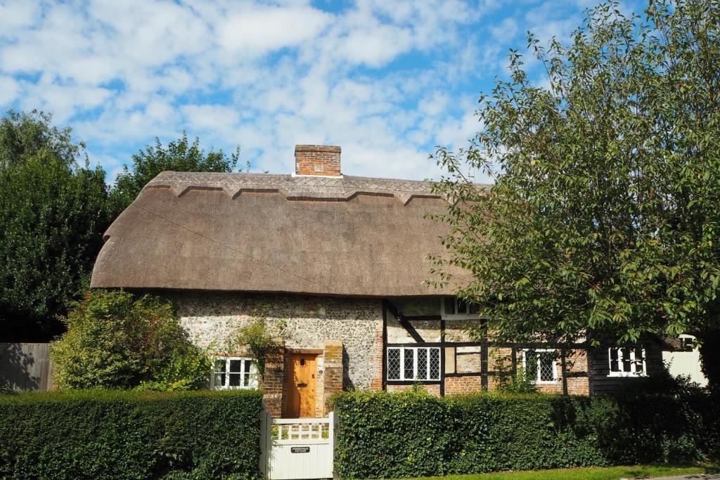 奇切斯特Nightingale Cottage Bed and Breakfast的一座带茅草屋顶的古老石头房子