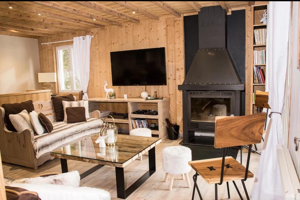 布齐耶比利牛斯2000Le pic-vert的带沙发和壁炉的客厅