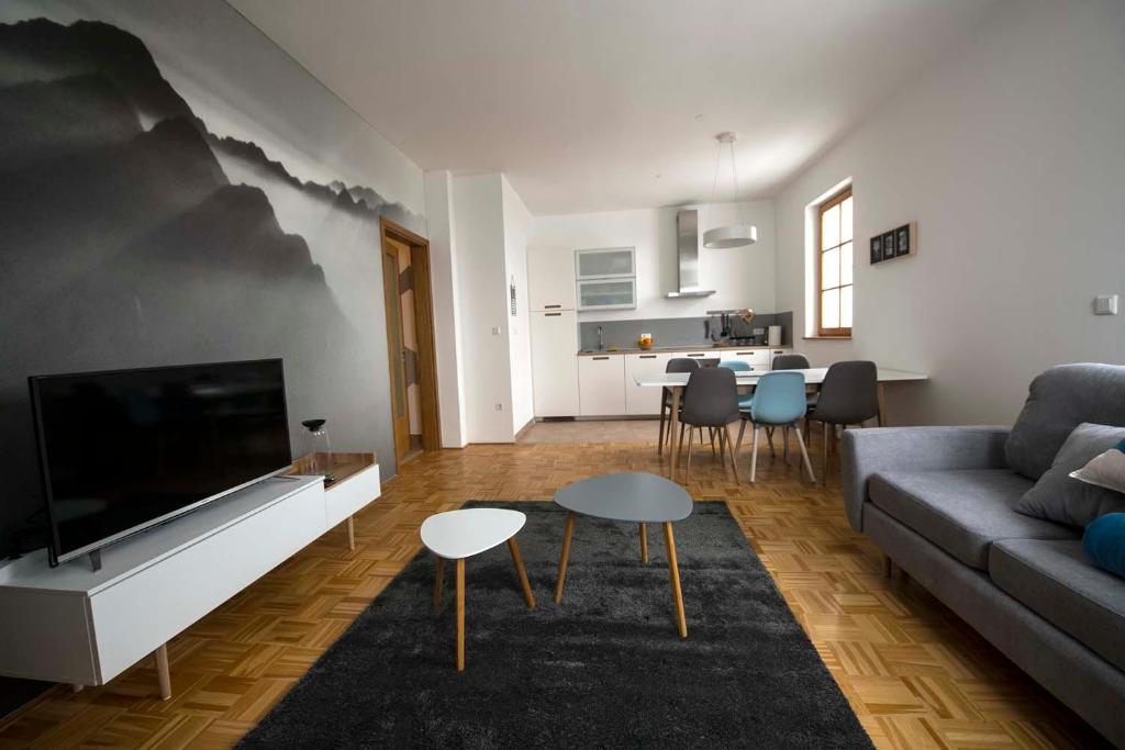 博维茨Krona Apartments的带沙发和平面电视的客厅