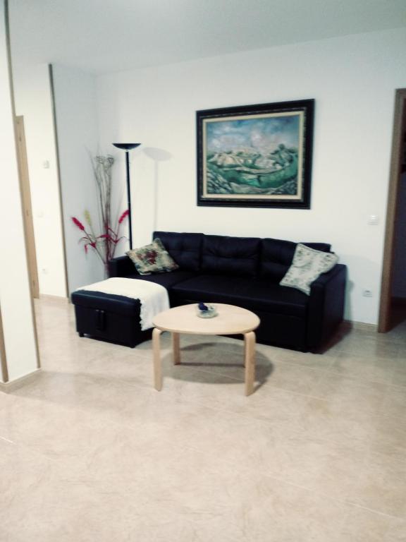 Olías del ReyAlondra的客厅配有黑色沙发和桌子