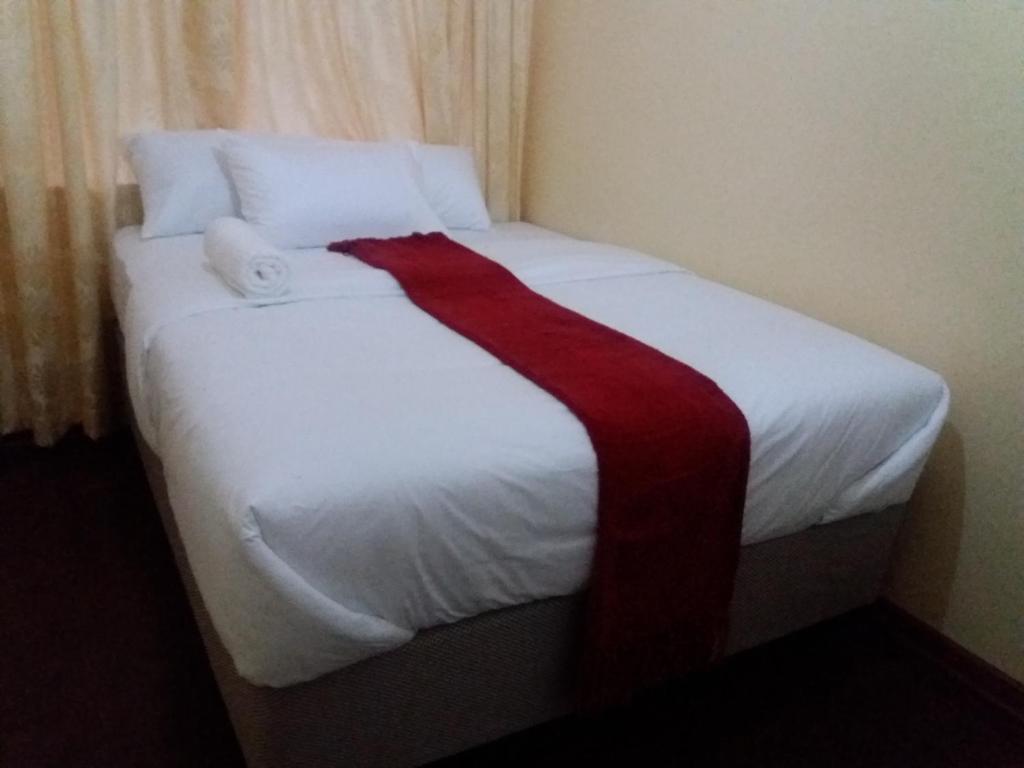 哈拉雷Royal Guest House的一张白色的大床,上面有红毯