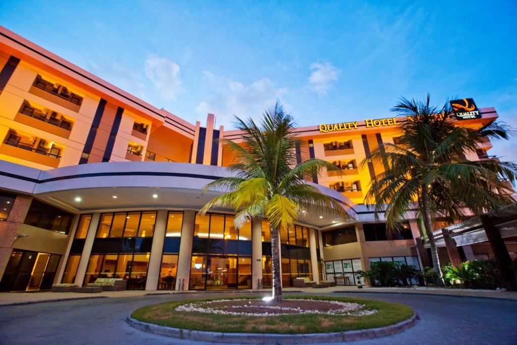 阿拉卡茹阿拉卡加品质酒店的两棵棕榈树的建筑