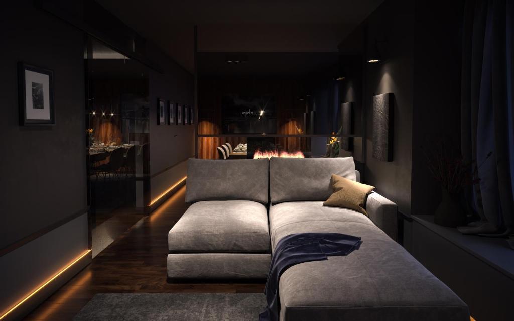 苏黎世Le Bijou Lintheschergasse / Zurich HB的带沙发和壁炉的客厅