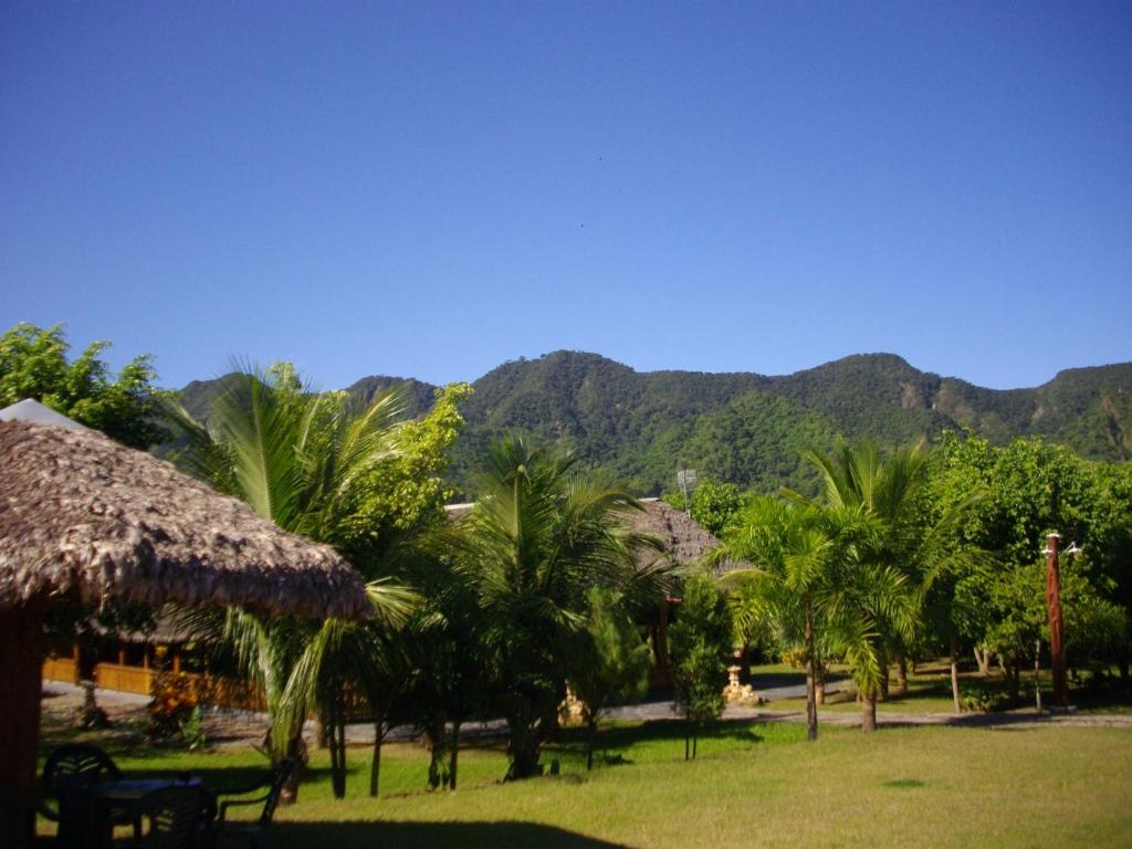 鲁雷纳瓦克La Isla de los Tucanes的棕榈树和山脉为背景的度假胜地