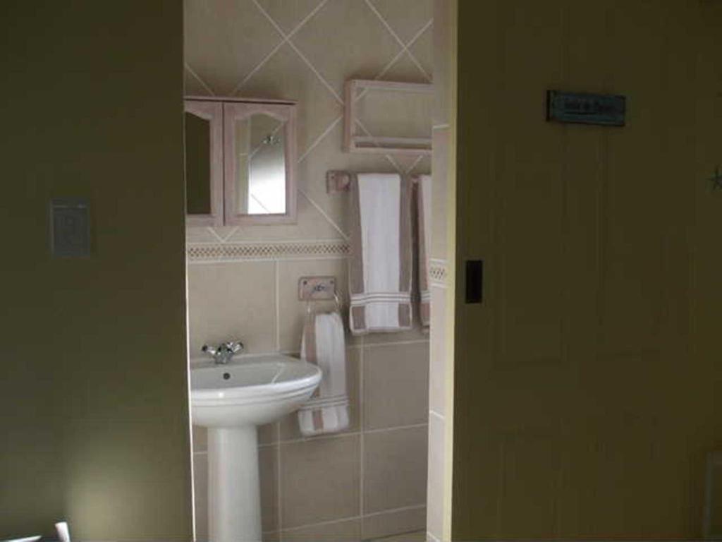 莫塞尔湾Bienvenue Self Catering的浴室设有白色水槽和镜子