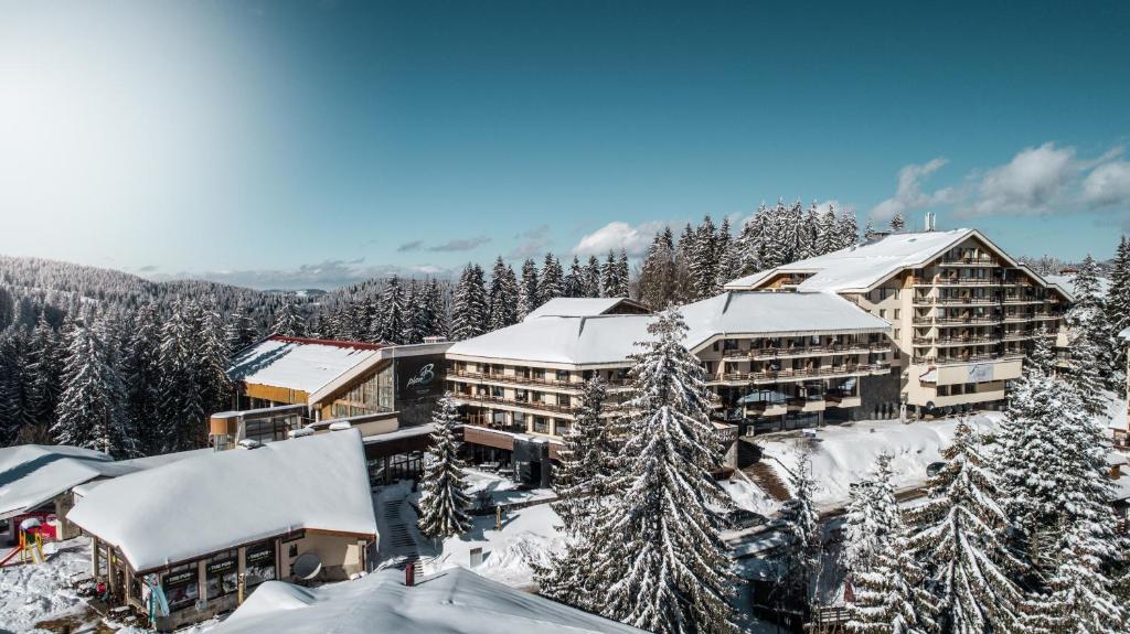 潘波洛沃Perelik Hotel的雪覆盖的山间度假村