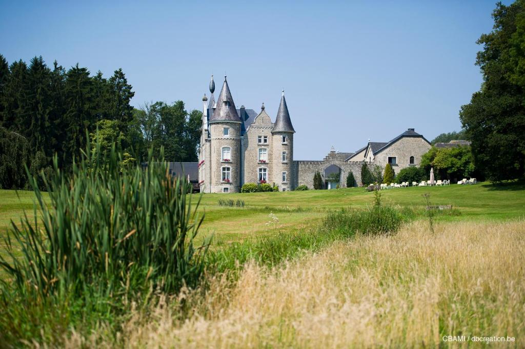 瓦拉日丁Chateau d'Hassonville的草地顶部的古老城堡