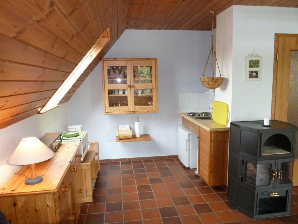 基尔Ferienwohnung Bedey的客房内的厨房配有炉灶烤箱