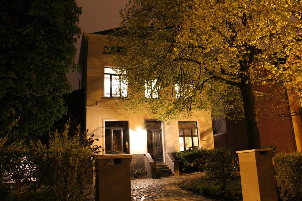 布鲁塞尔乐维尔吉尔住宿加早餐酒店的前面有一棵树的白色房子