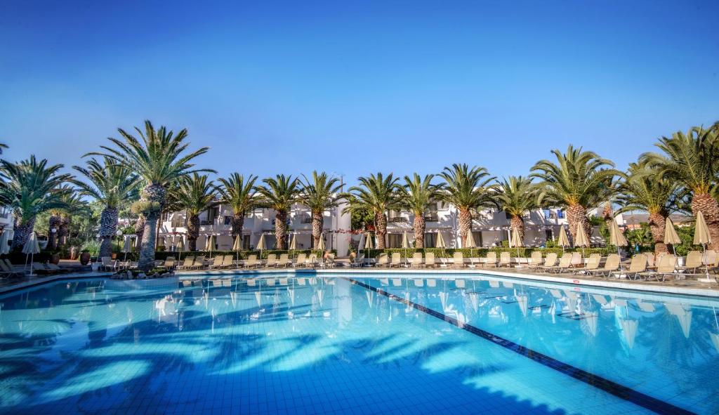 古瓦伊Sol Marina Beach Crete的一座棕榈树环绕的大型游泳池