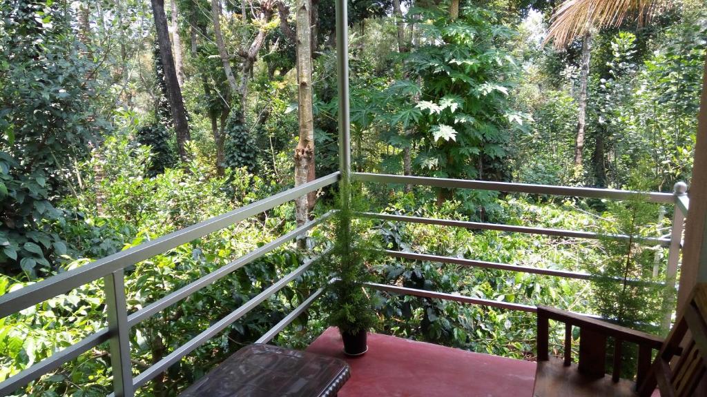 SomvārpetStaySimple Spicefarm的享有森林美景的阳台