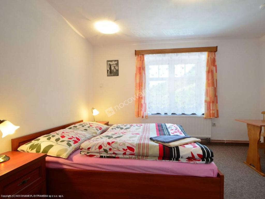 梅图耶河畔特普利采Penzion Pod Ozvěnou的一间卧室设有一张床和一个窗口