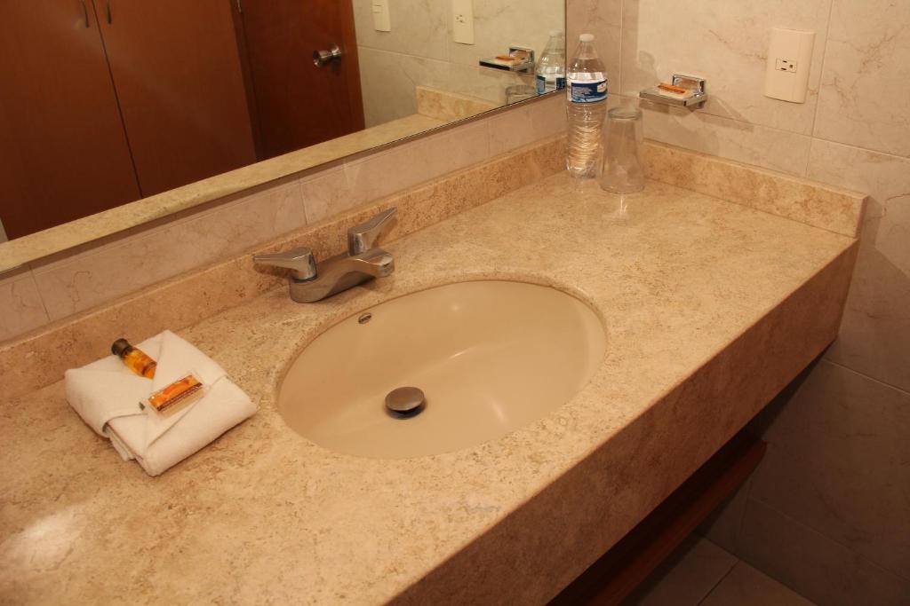 瓜达拉哈拉萨波潘皇家酒店的浴室柜台配有水槽和毛巾