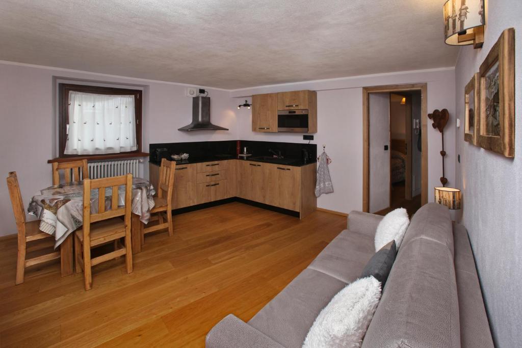 萨奥兹-杜尔克斯Appartamenti Genevris的带沙发的客厅和厨房