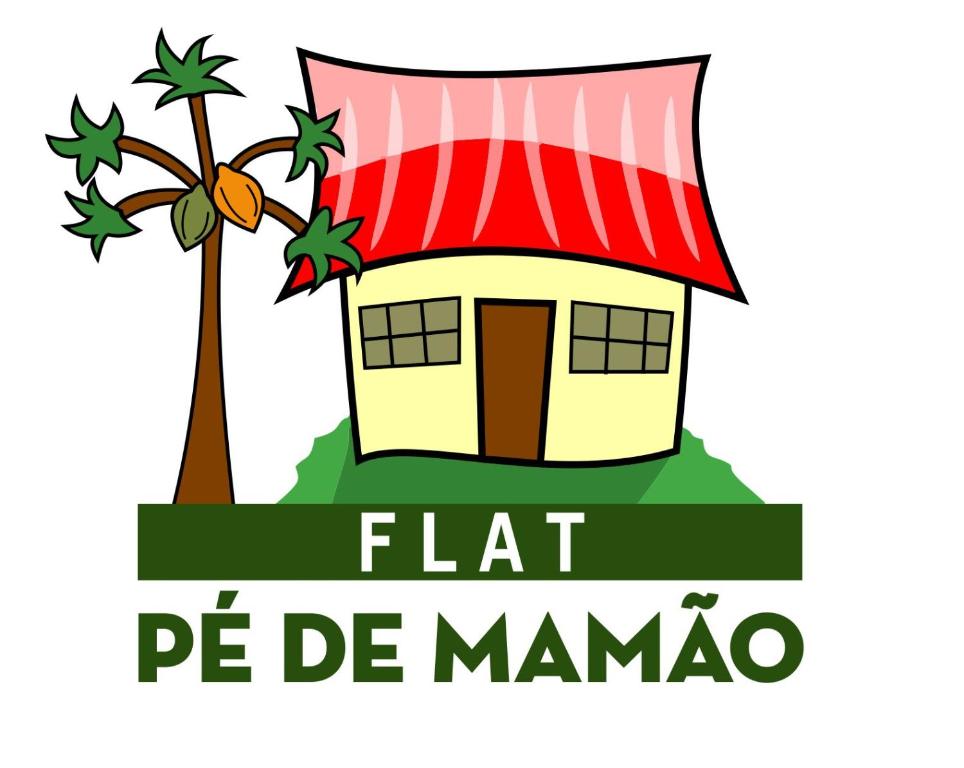 坎皮纳斯Flat Pé de Mamão的棕榈树和马奥平坦字的卡通房子