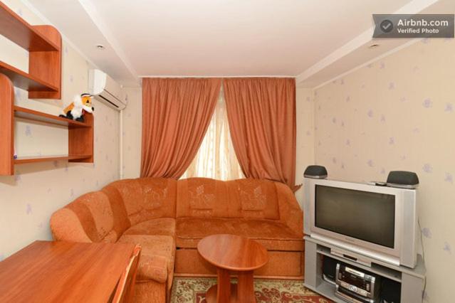 基辅Obolonskiy Prospekt Apartments 9的带沙发和电视的客厅