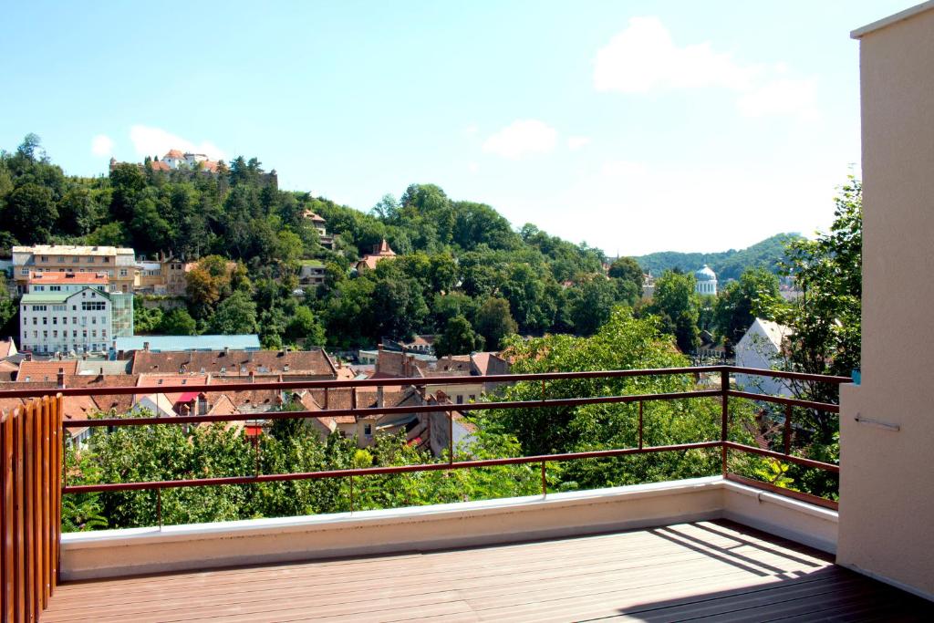 布拉索夫Vila Alba Brasov的市景阳台