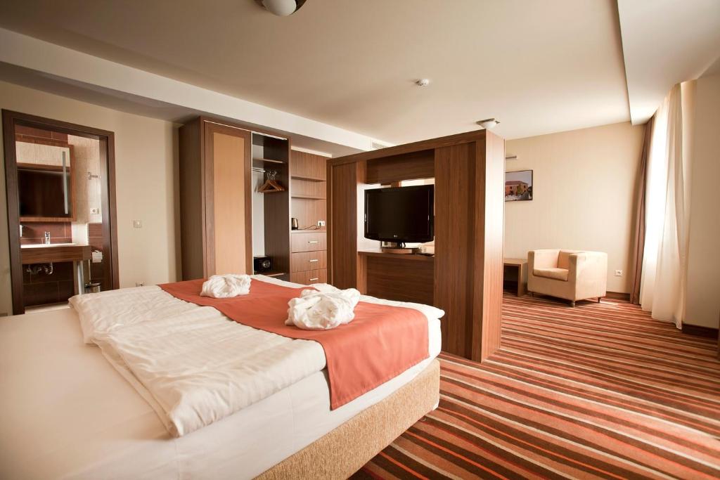 佩奇马卡运动及健身酒店的酒店客房,配有床和电视