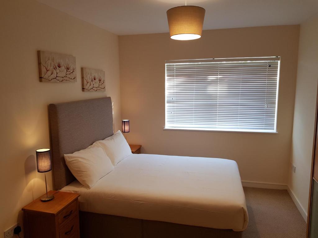 都柏林Dublin Airport Room的卧室配有白色的床和窗户。