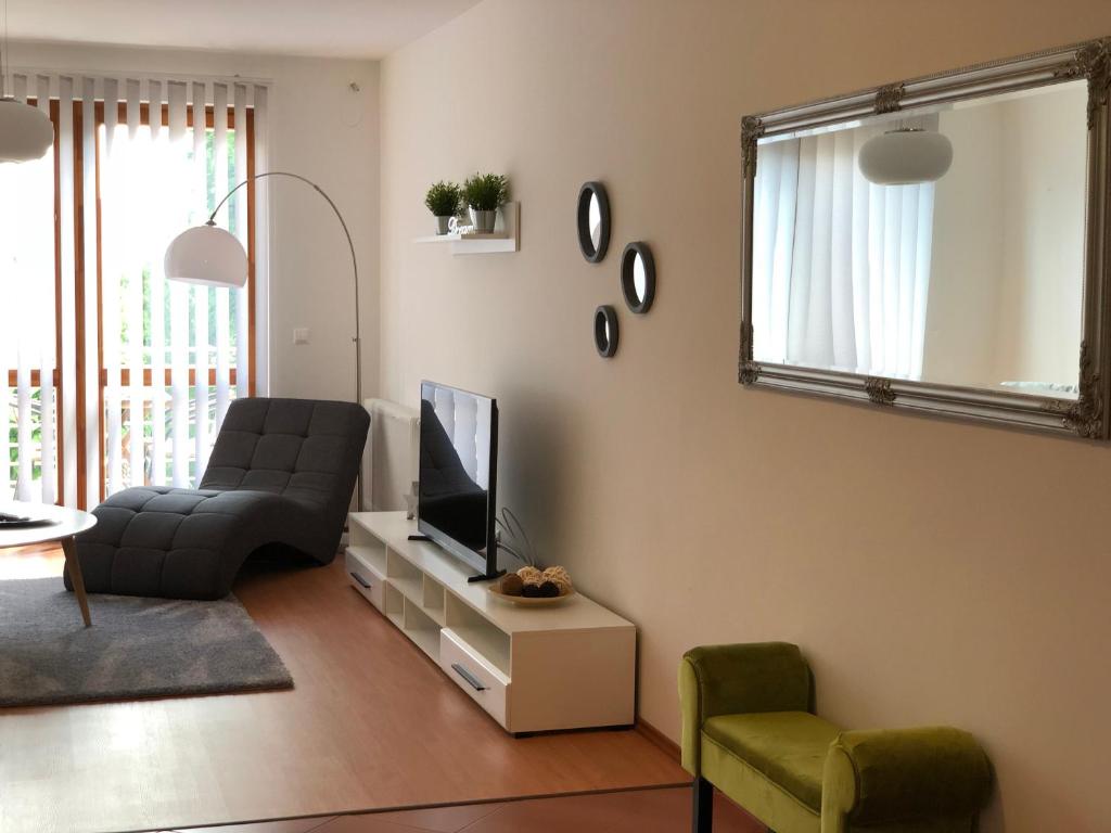 赫维兹Nexus Apartmenthotel的带沙发和电视的客厅