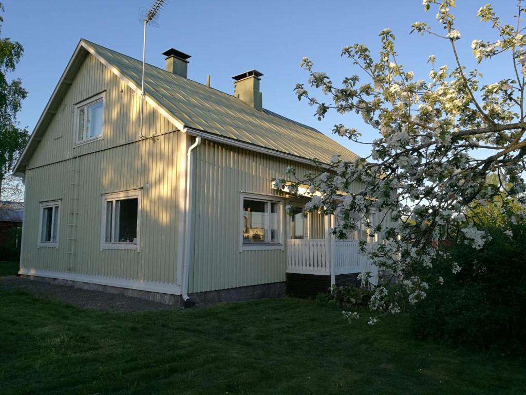 LaukkoskiWilla Mustijoki的院子中一棵树的小白色房子