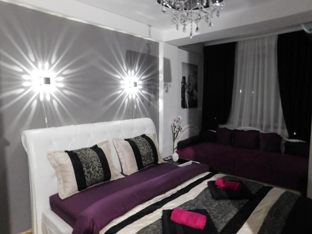 尼什Velvet Lux Apartment的一间卧室配有一张床和一张沙发