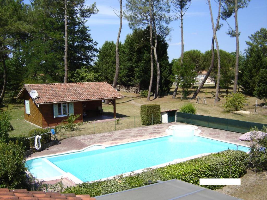 波讷地区圣朱利安Chalet Saint Julien en Born的房屋前的游泳池