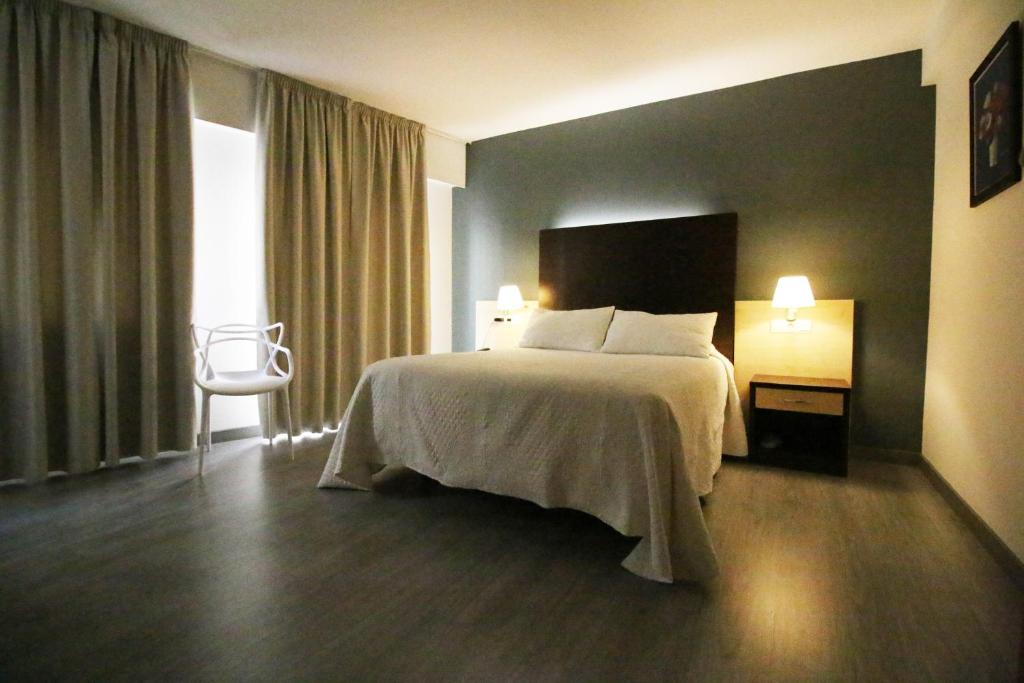 圣地亚哥－德孔波斯特拉圣地亚哥时尚鸟巢酒店的配有一张床和一把椅子的酒店客房