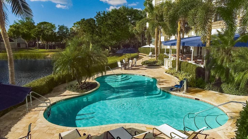 那不勒斯鹈鹕湾旅馆的享有棕榈树游泳池的顶部景致