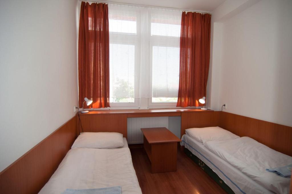 布拉迪斯拉发艾韦恩酒店的小房间设有两张床和窗户
