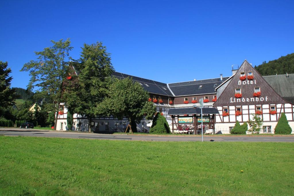 Rechenberg-BienenmühleNaturhotel Lindenhof的前面有绿地的大建筑