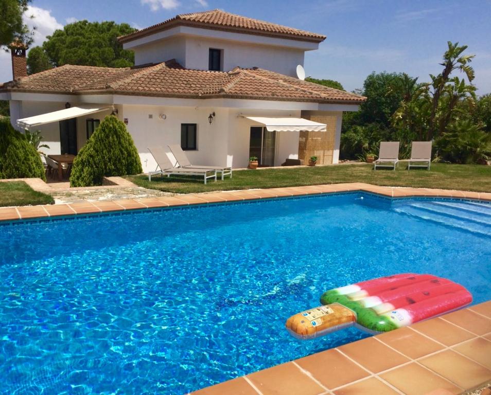 阿尔豪林德拉托里B&B Villa Pinos Málaga的房屋前的游泳池