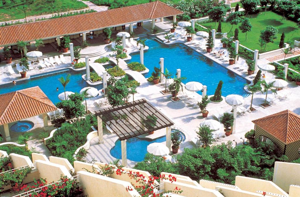 澳门鹭环海天度假酒店的享有度假村游泳池的顶部景致