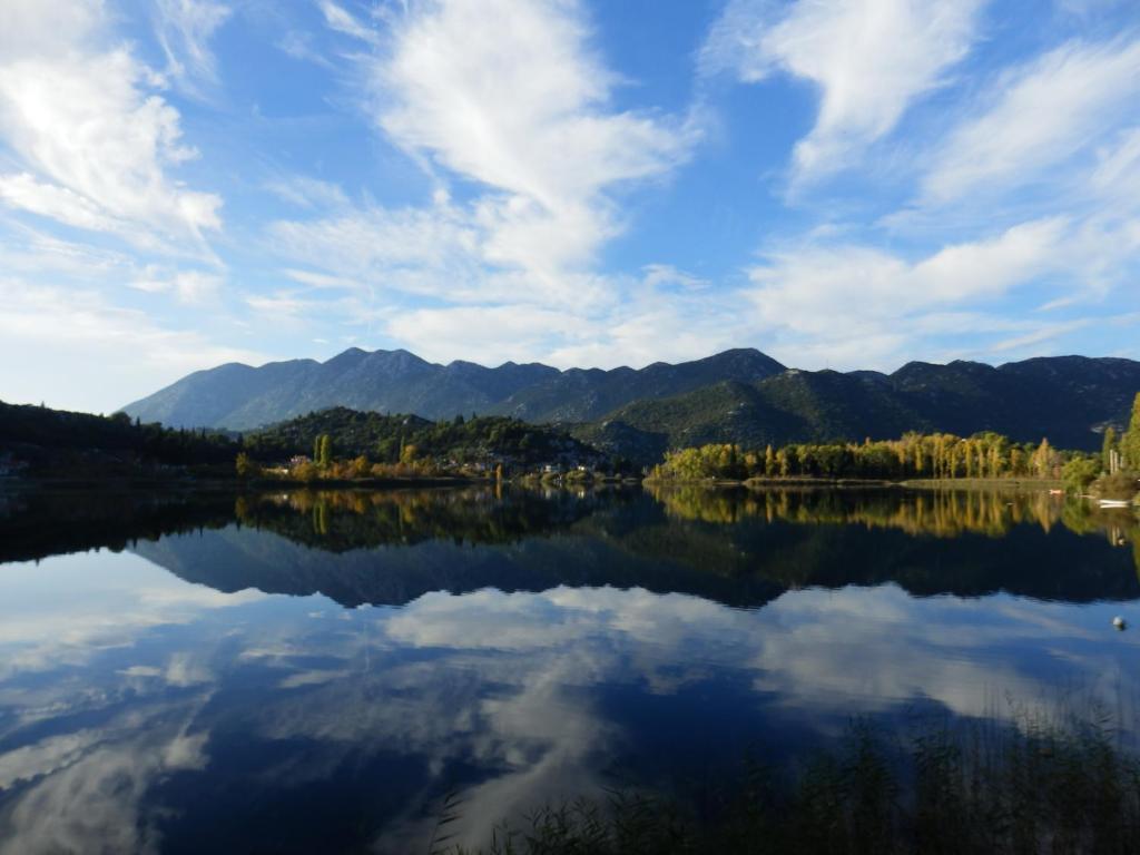 普洛切Apartment Cvijanović的享有以山脉为背景的湖泊美景