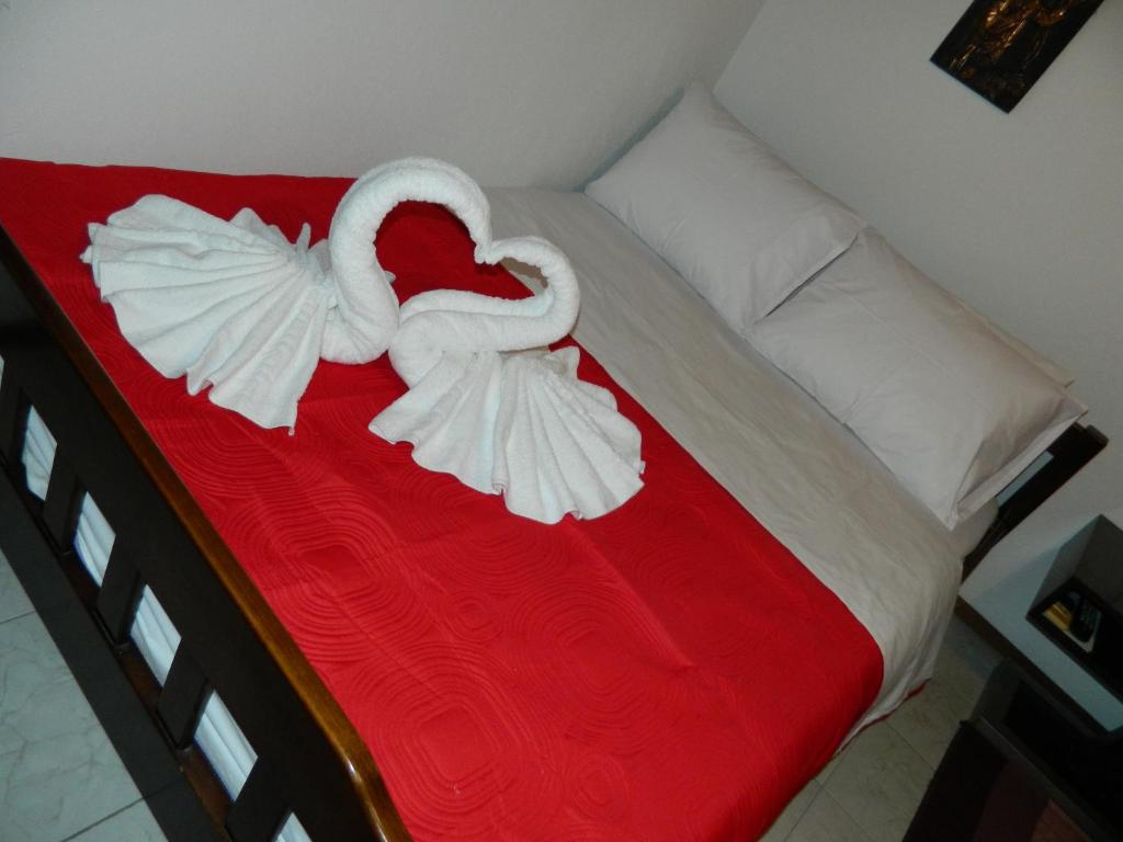 帕拉利亚潘塔利莫诺斯Veny House的两个白天鹅在床上心跳
